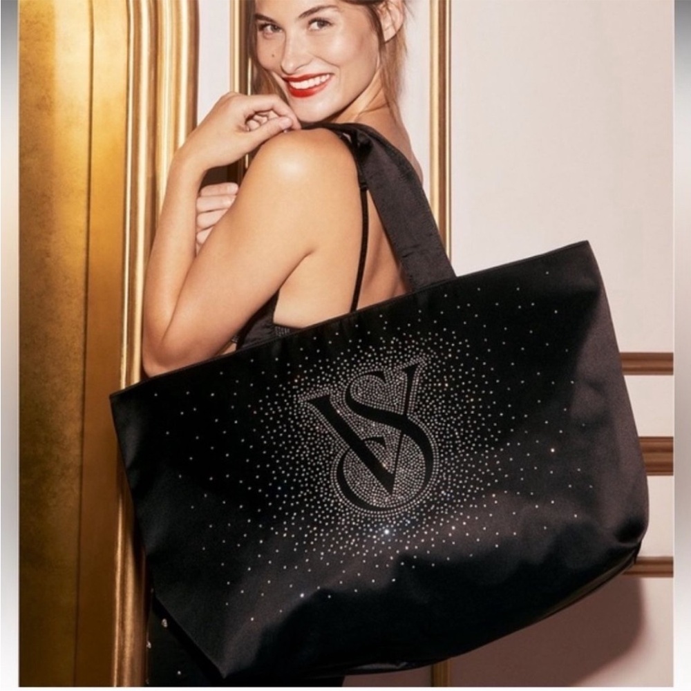Victoria's Secret Large Black Sparkle Tote Bag NEW